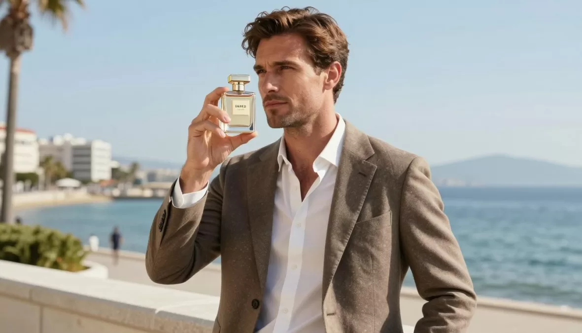 Man confidently wearing summer fragrance outdoors