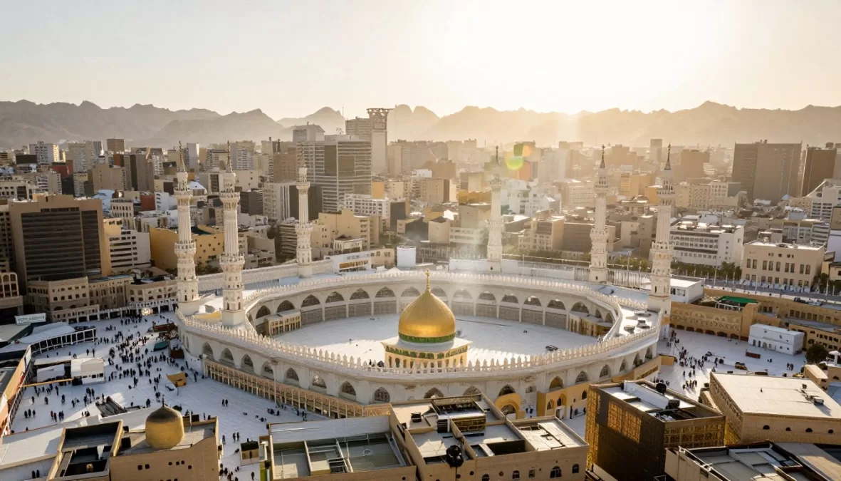 Mecca's Grand Mosque area during extreme heat conditions