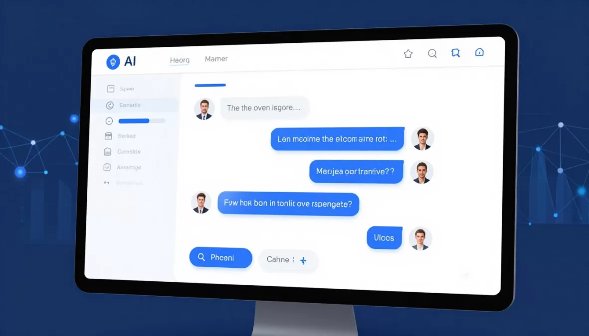 Modern AI chatbot interface displaying customer service conversation with analytics dashboard