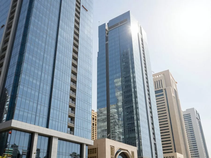 Modern air-conditioned buildings in Kuwait City designed to combat extreme temperatures