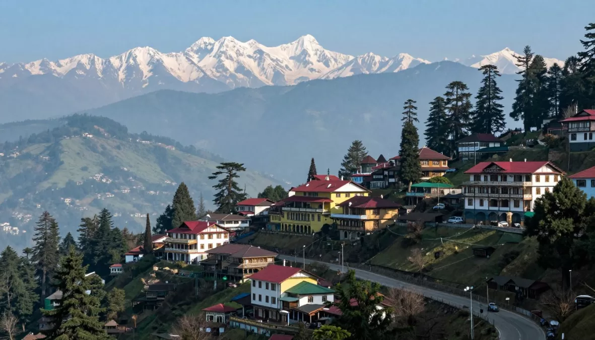 Mussoorie hill station views with mountains and colonial architecture for destination weddings