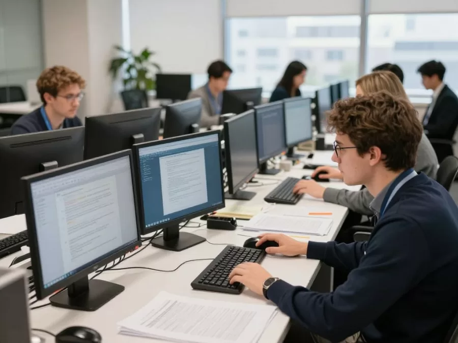 New York Times newsroom with journalists working on stories