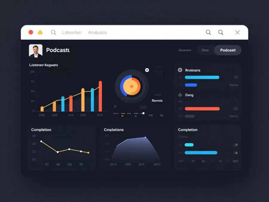 Podcast engagement metrics dashboard showing listener statistics and analytics