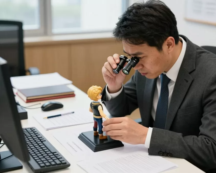 Professional appraiser examining luxury collectible toy with magnification equipment