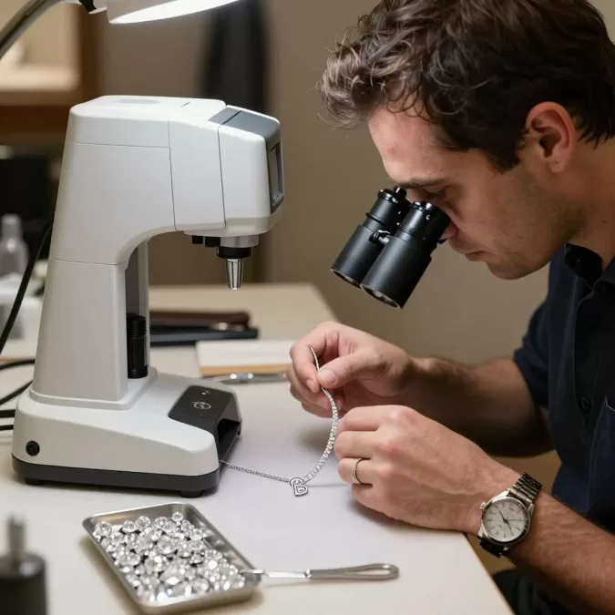 Stefano Canturi examining Diamond Barbie jewelry in workshop