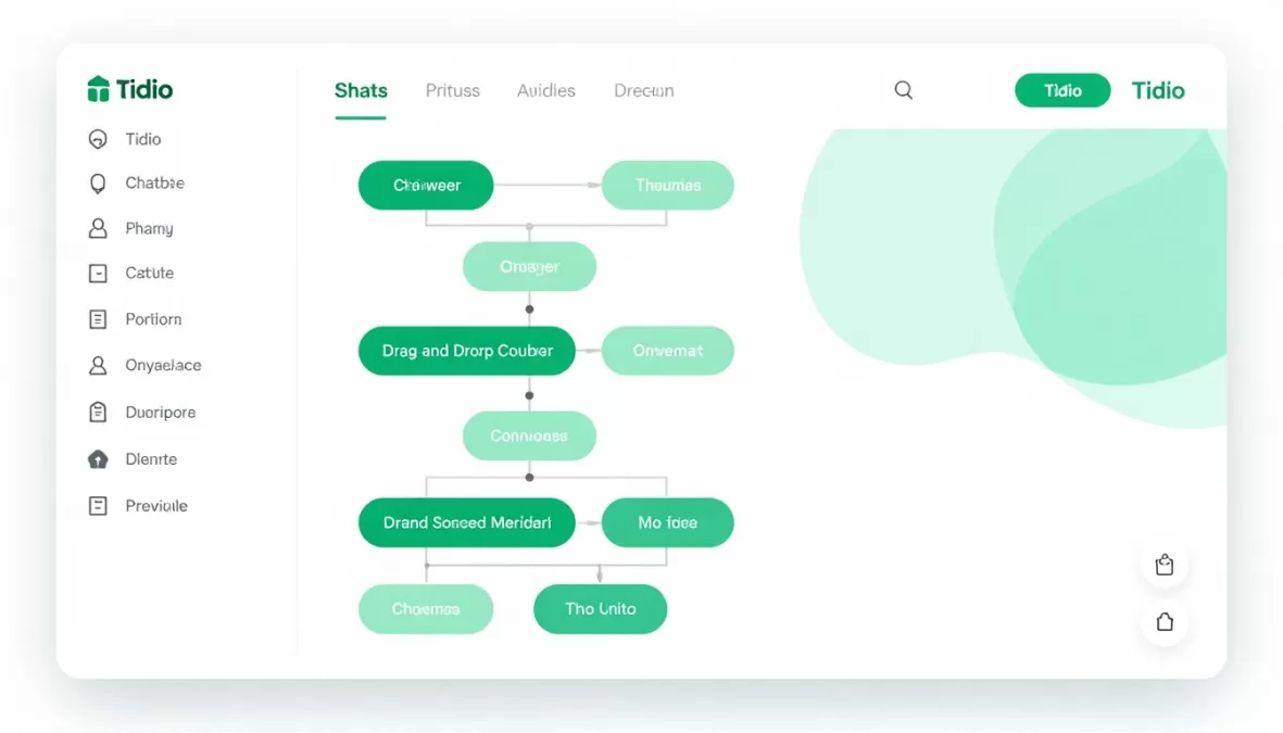 Tidio chatbot builder interface showing visual workflow editor and templates