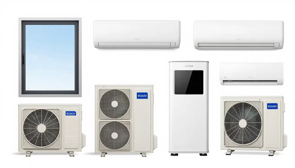 Various air conditioning and cooling systems displayed for comparison