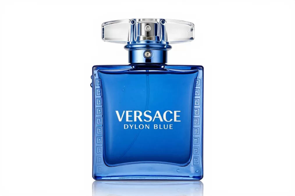 Versace Dylan Blue cologne bottle with Mediterranean blue design