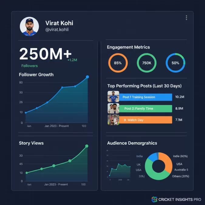 Virat Kohli Instagram followers statistics showing massive engagement