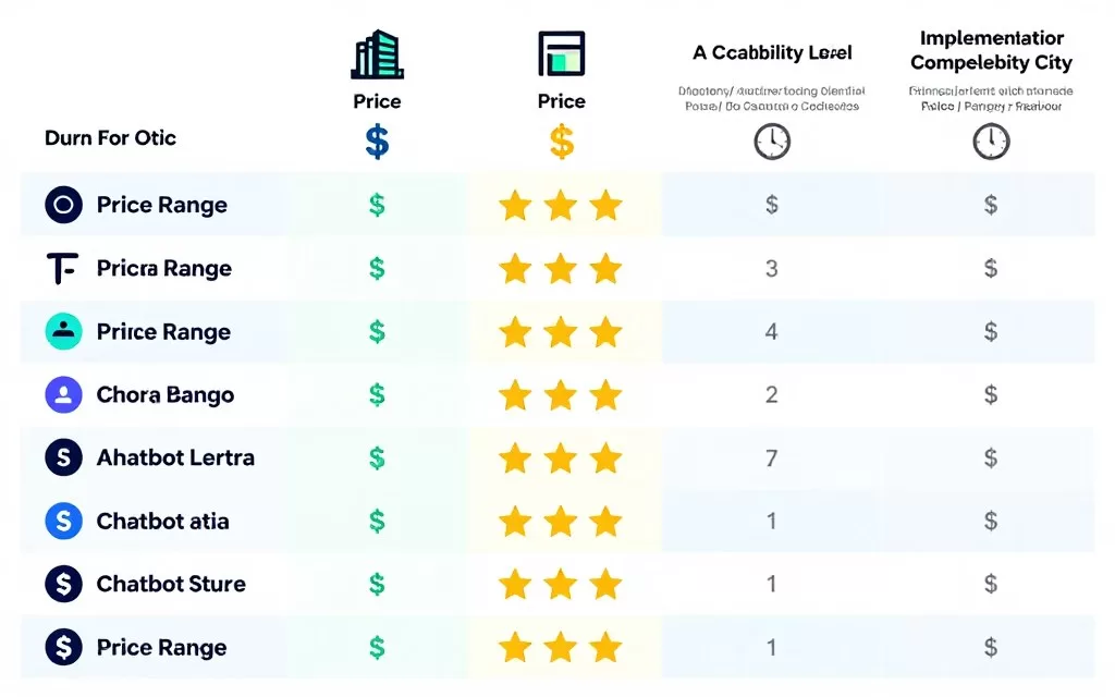 Visual comparison matrix of AI chatbot features and pricing across platforms