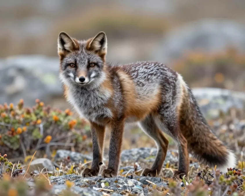 arctic fox in summer brown coat showing seasonal transformation