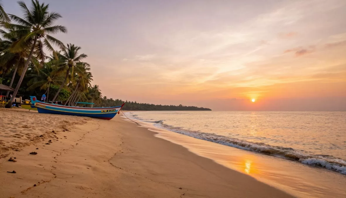 beautiful Goa beach wedding location with golden sand and palm trees