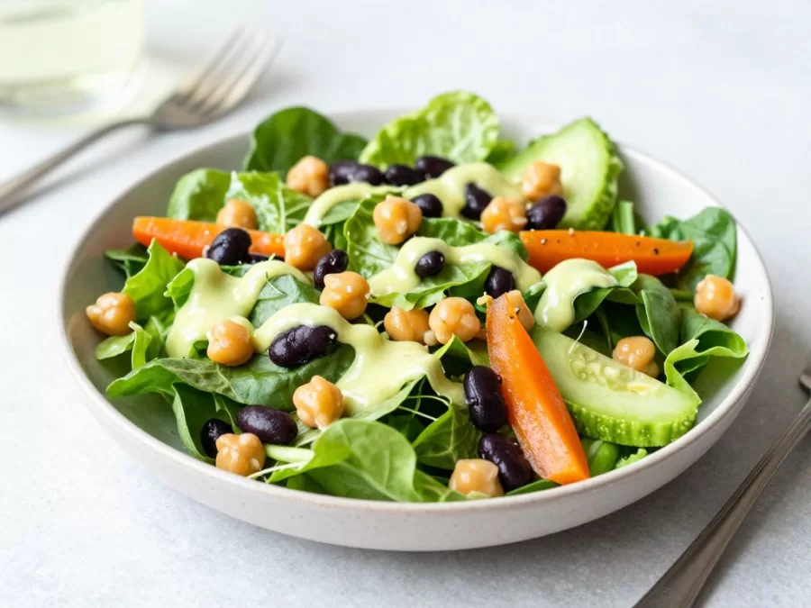 fresh salad topped with protein-rich beans