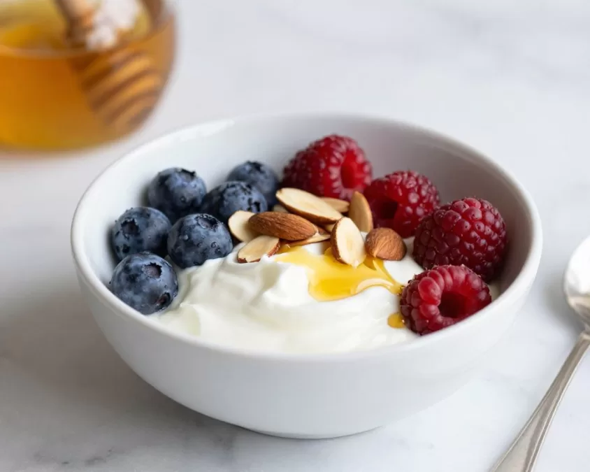 greek yogurt bowl with berries and nuts for weight loss breakfast