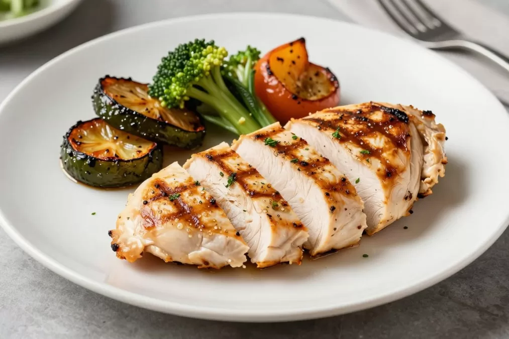 grilled chicken breast with vegetables for healthy dinner