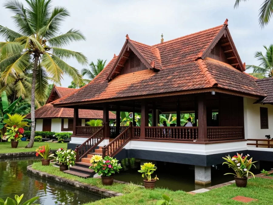 luxury Kerala backwater resort wedding venue with traditional architecture and nature