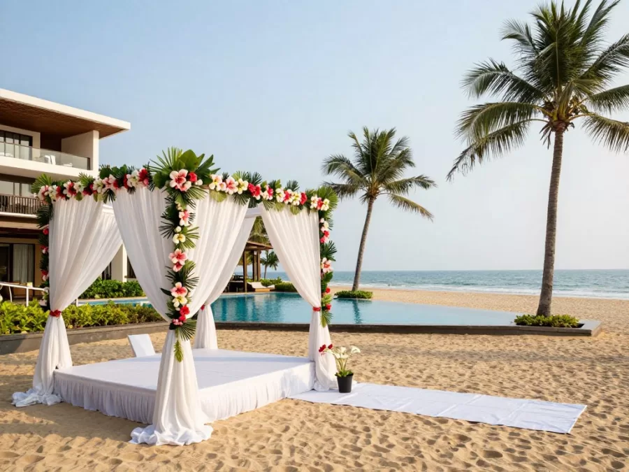 luxury beach resort in Goa setup for destination wedding with ocean views