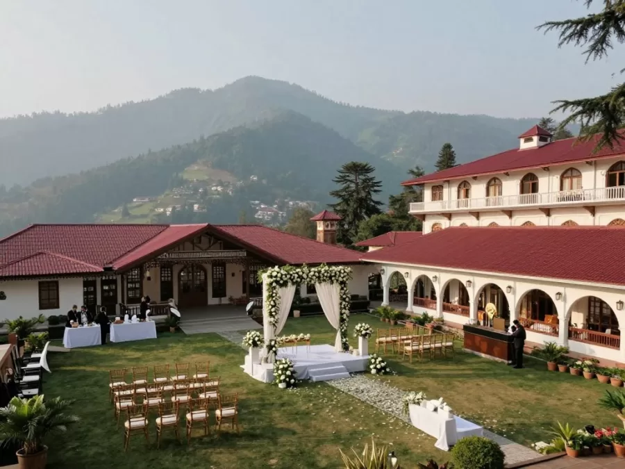 luxury mountain resort wedding venue in Mussoorie with valley views