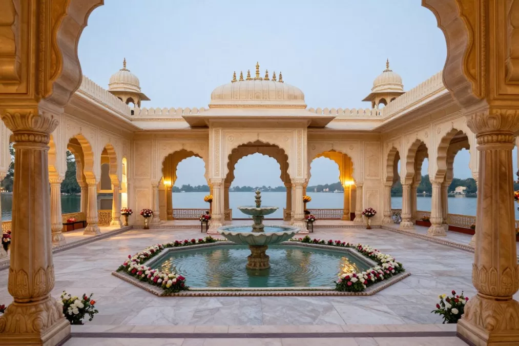 luxury palace wedding venue in Udaipur with lake views and traditional Rajasthani architecture