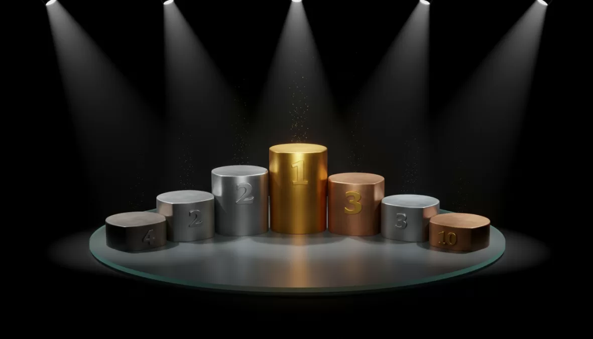 podium with numbers 1 through 10 representing top earners