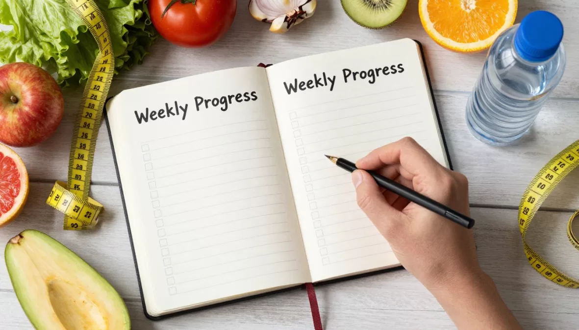 progress tracking journal with healthy foods