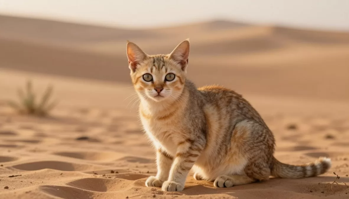 sand cat in desert environment with large ears and kitten-like features