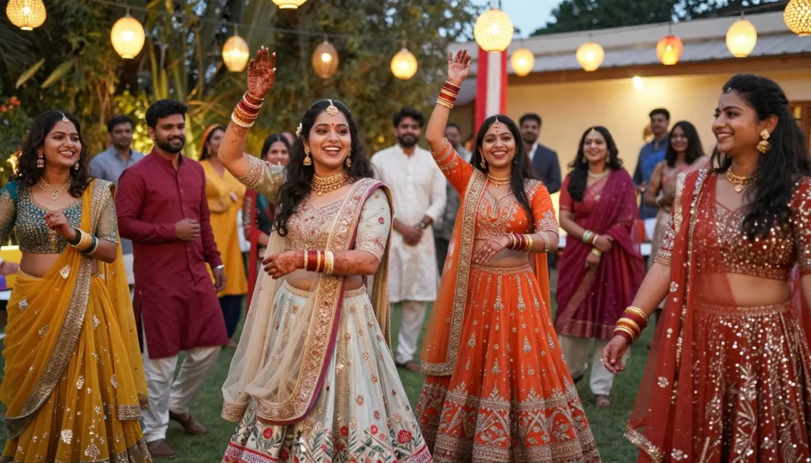 wedding guests enjoying destination wedding experience in India with cultural activities