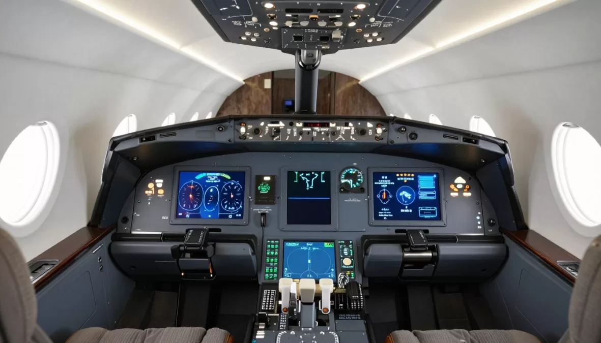 Advanced private jet cockpit technology displays