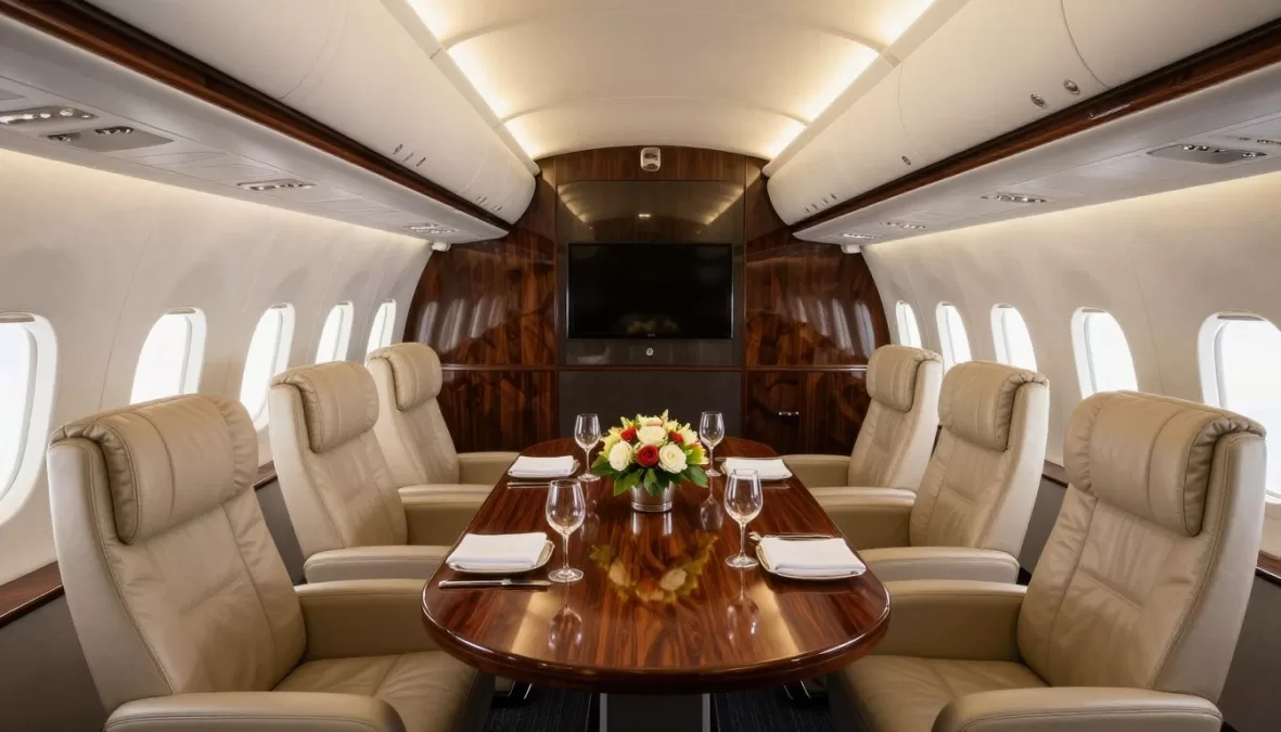 Airbus ACJ350 elegant dining area interior