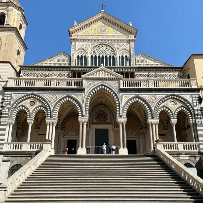 Amalfi Cathedral with mosaic facade and steps