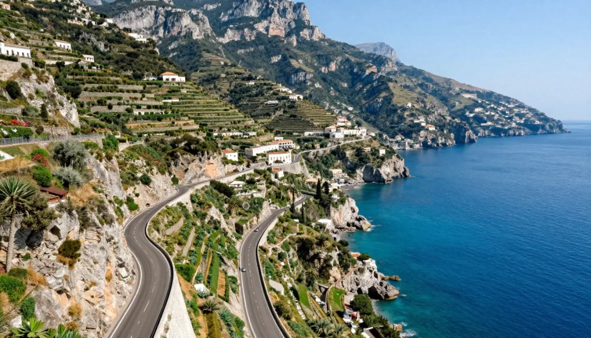 Amalfi Coast road winding along cliffs