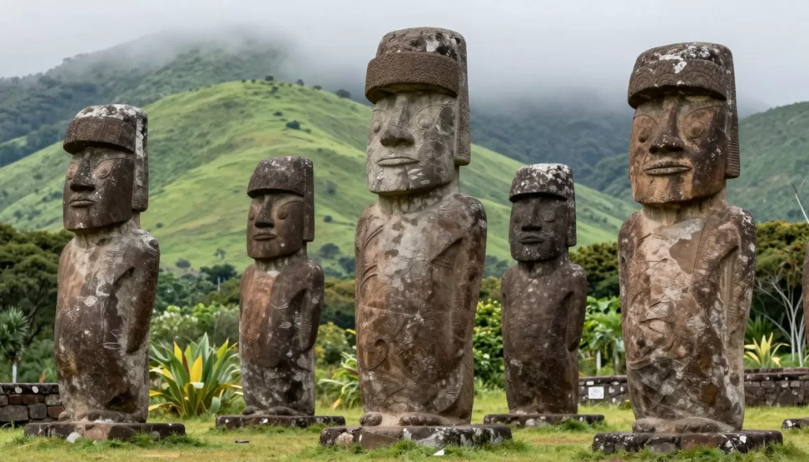 Ancient stone statues in San Agustin Colombia archaeological park