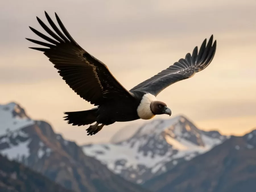 Andean condor soaring against mountain backdrop showing wingspan that makes them among biggest birds