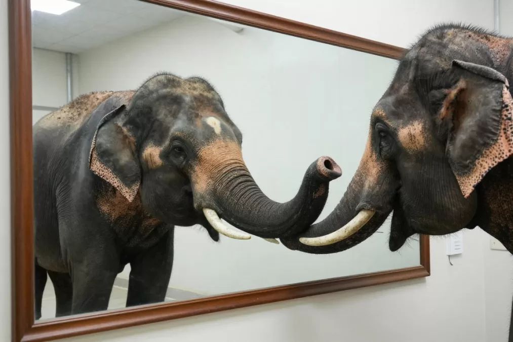 Animal performing mirror self-recognition test