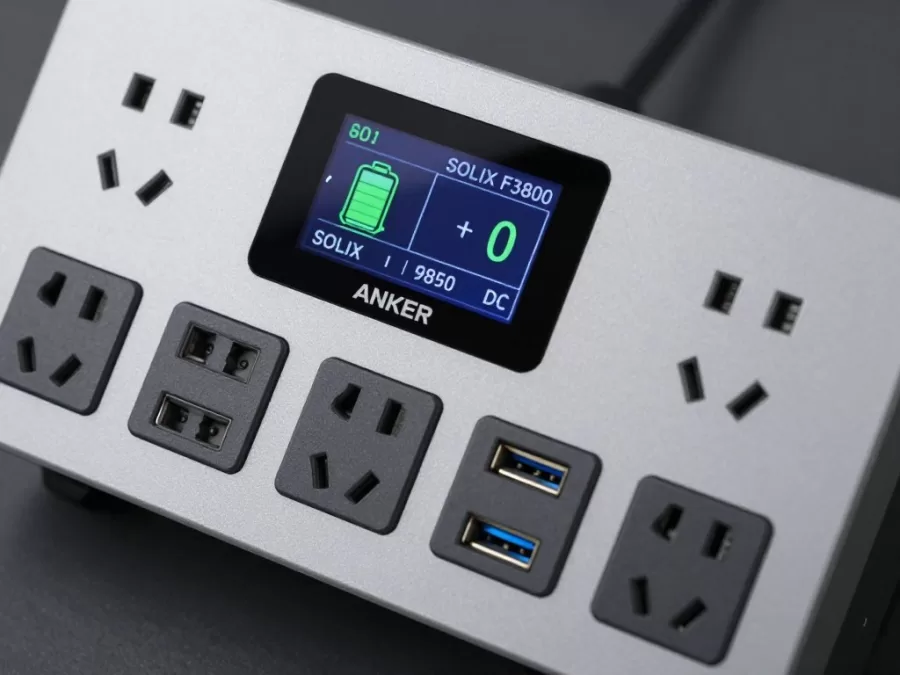 Anker SOLIX F3800 front panel showing ports and display
