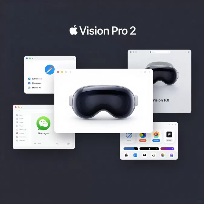 Apple Vision Pro 2 app interface showing spatial computing workspace