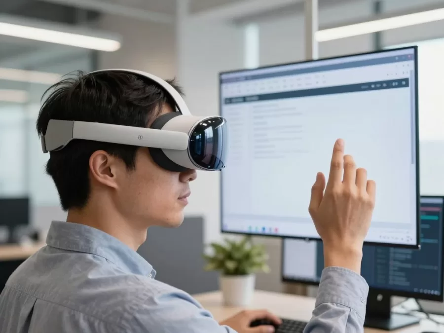 Apple Vision Pro 2 being worn showing passthrough view quality