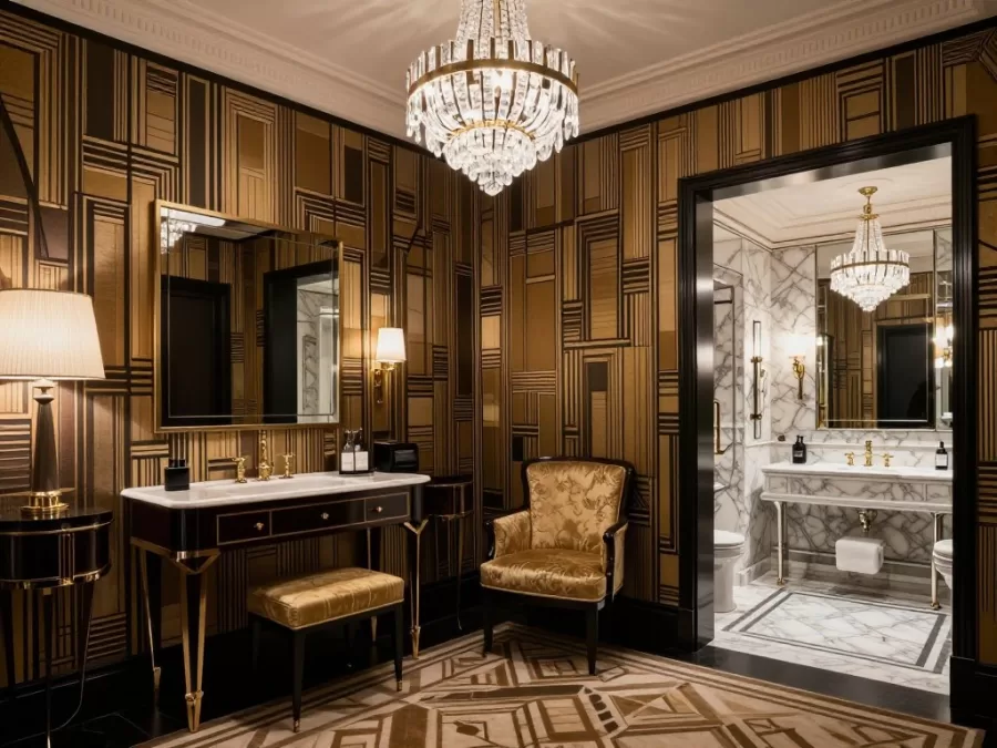 Art Deco suite interior at Claridge's London with British design elements