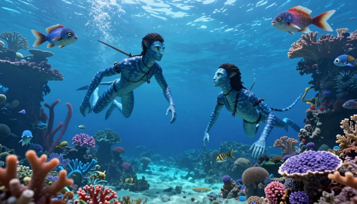 Avatar The Way of Water underwater scenes with blue Na'vi characters