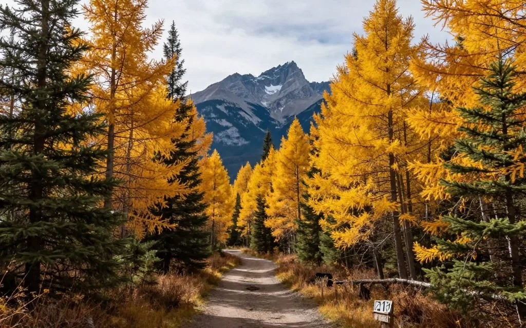Banff National Park autumn larch trees golden color
