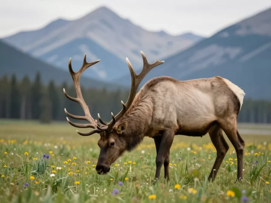 Banff wildlife elk in mountain meadow