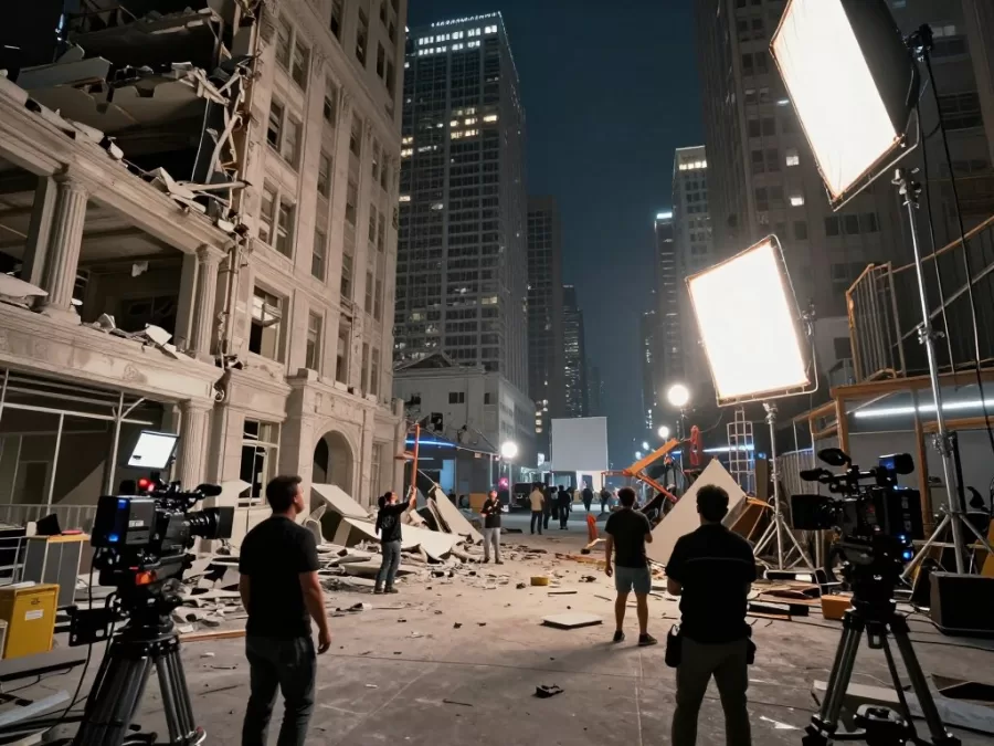 Behind the scenes of Batman v Superman showing massive set construction