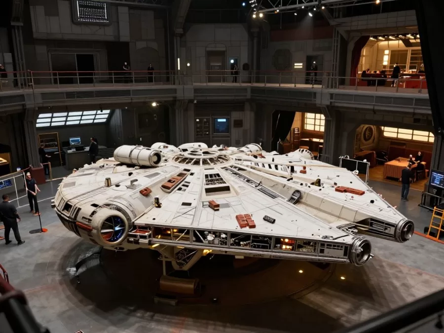 Behind the scenes of Star Wars showing practical set construction