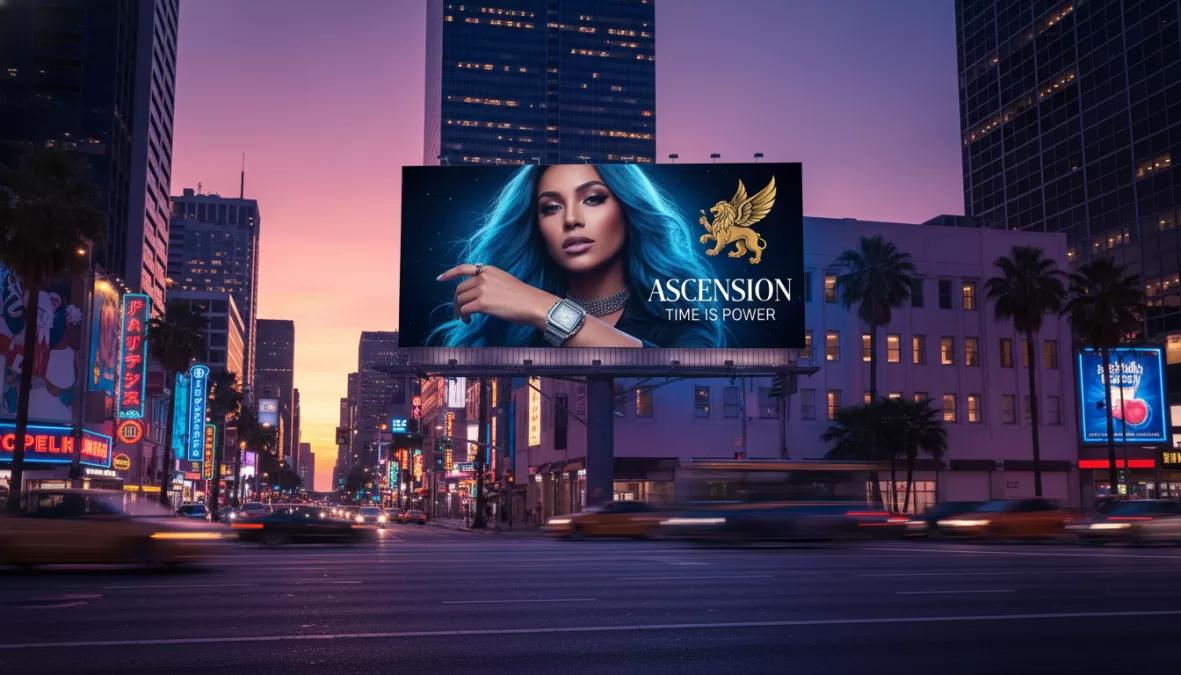Billboard advertisement featuring musician in brand partnership