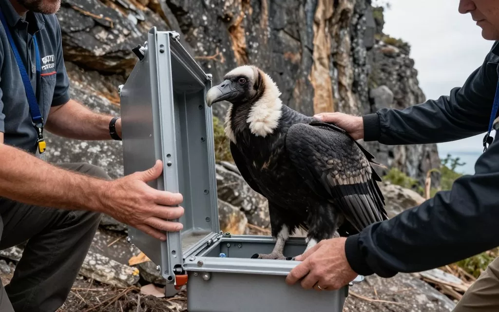 Biologists releasing captive-bred California condor into wild as part of recovery program