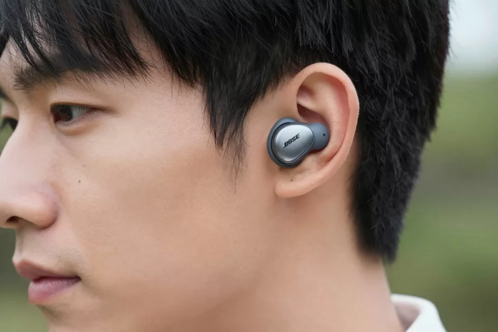 Bose Ultra Open Earbuds being worn showing comfortable fit