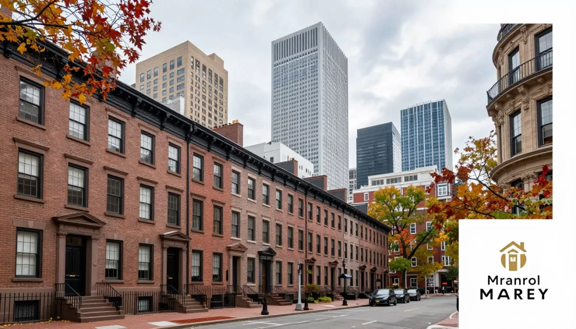 Boston expensive housing showing historic brownstones and modern skyline