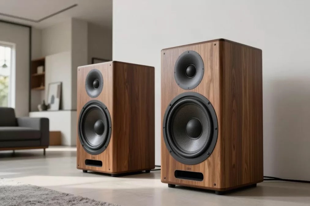 Braun Audio LE speakers showcasing minimalist design with premium materials in modern setting