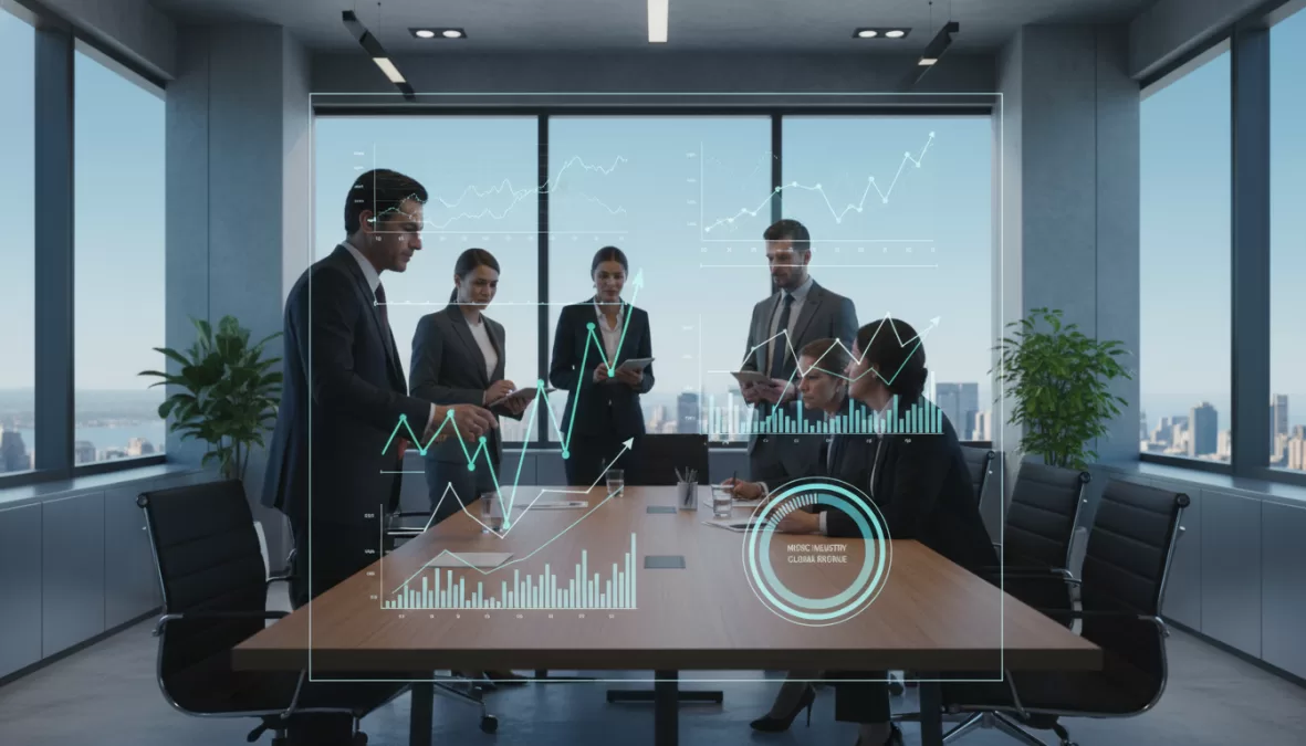 Business analytics showing music industry revenue trends and growth charts