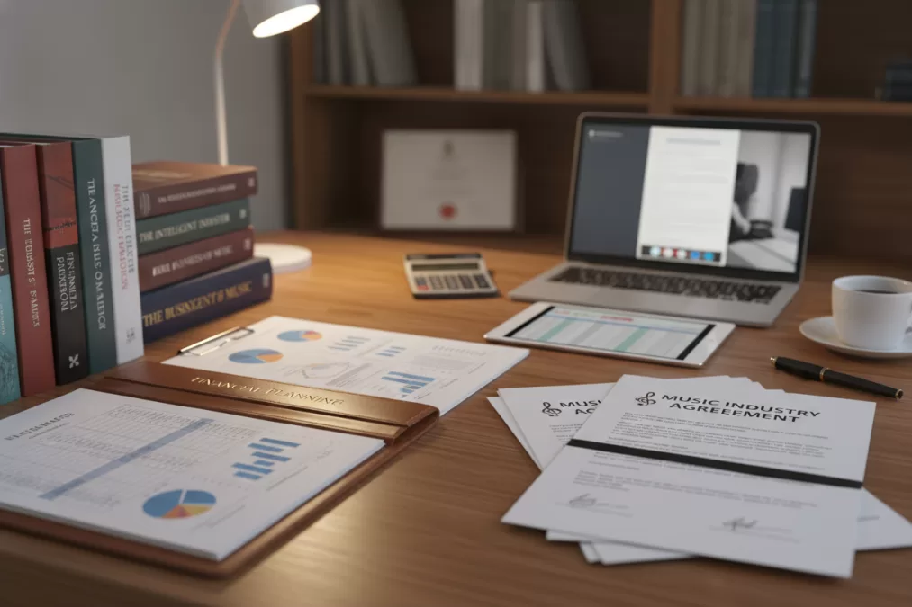 Business books and financial planning materials for musicians